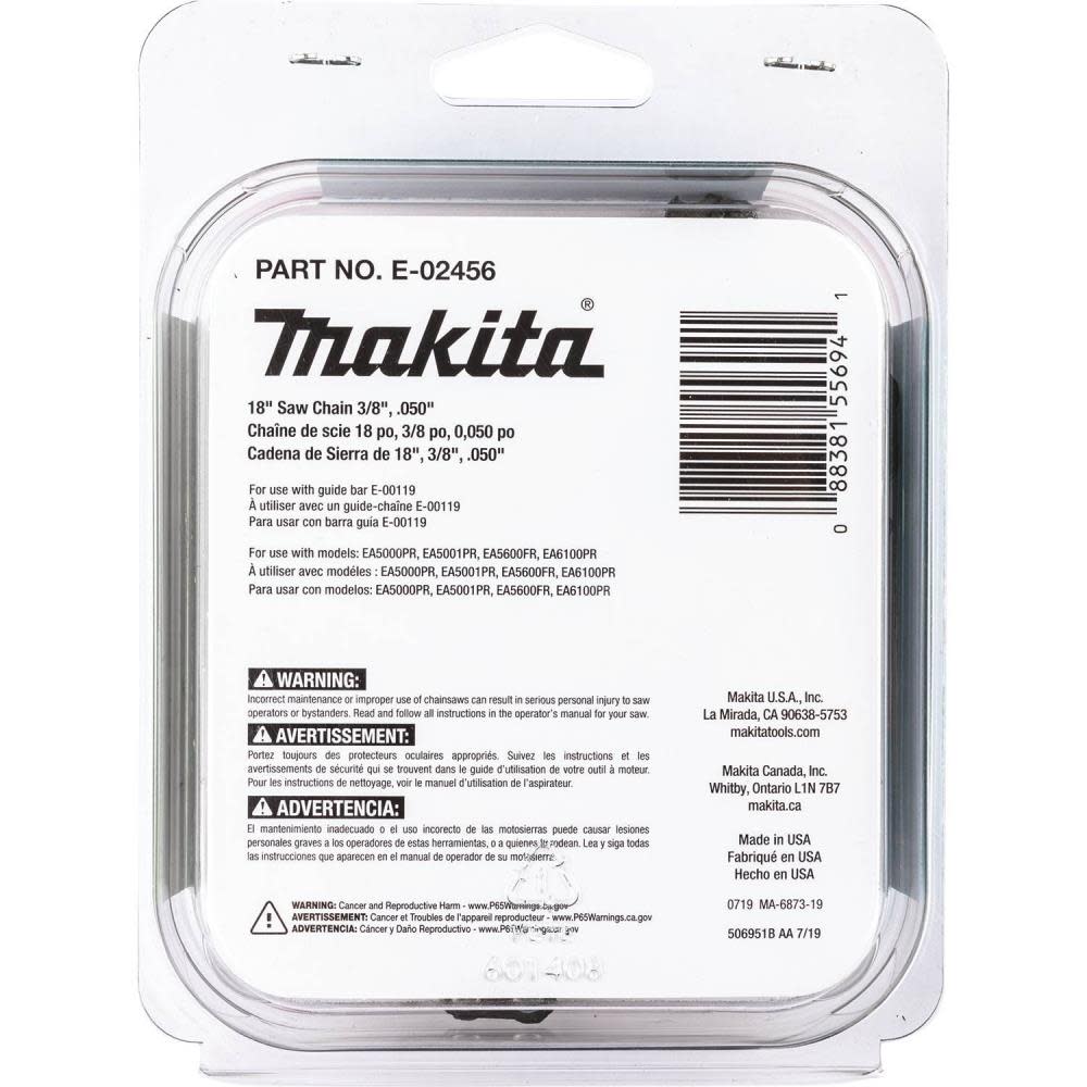 Makita 18 Inch Saw Chain, 3/8 Inch, .050 Inch E-02456 - Acme