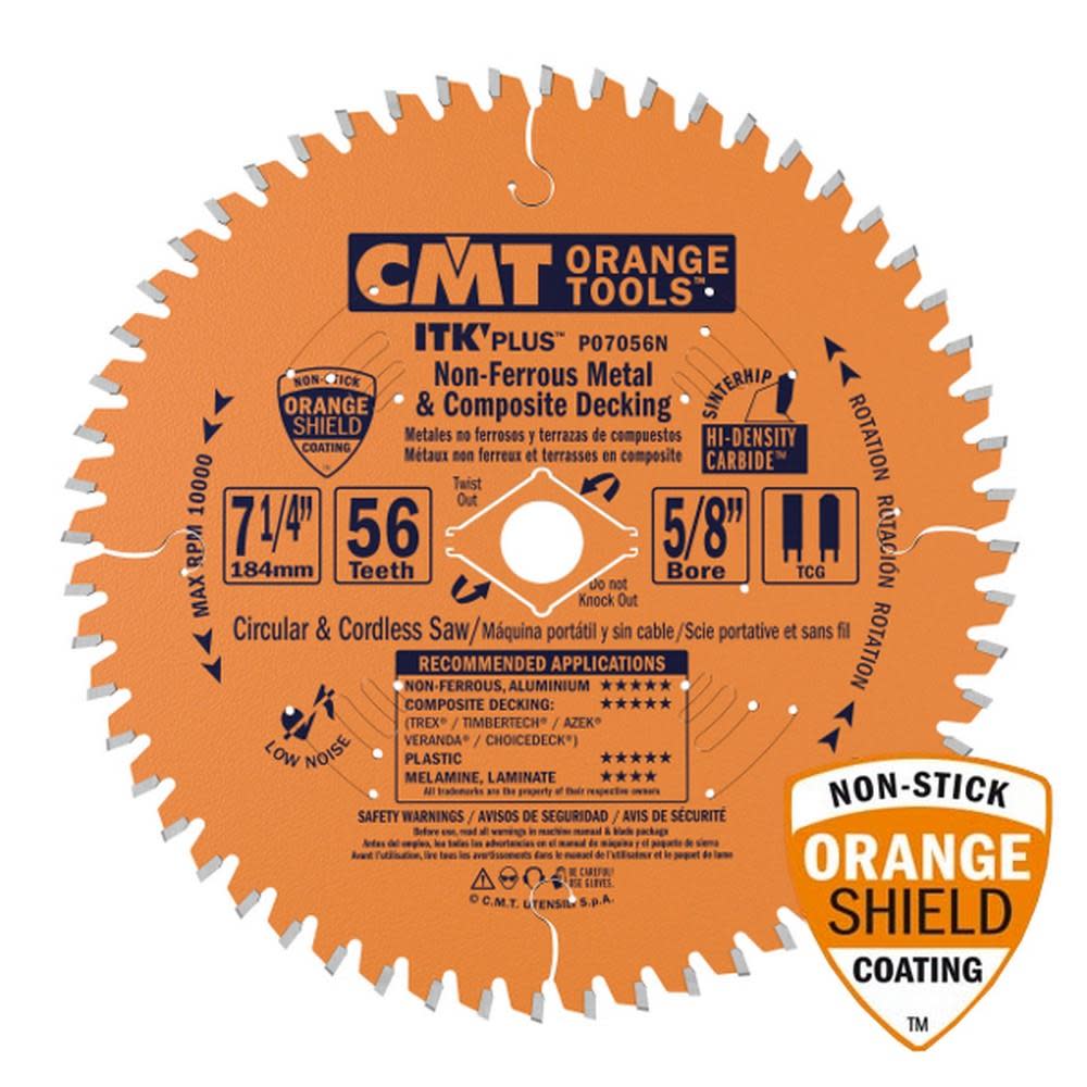 

CMT 7-1/4In x 56Tooth ITK Plus for Non-Ferrous and Trex