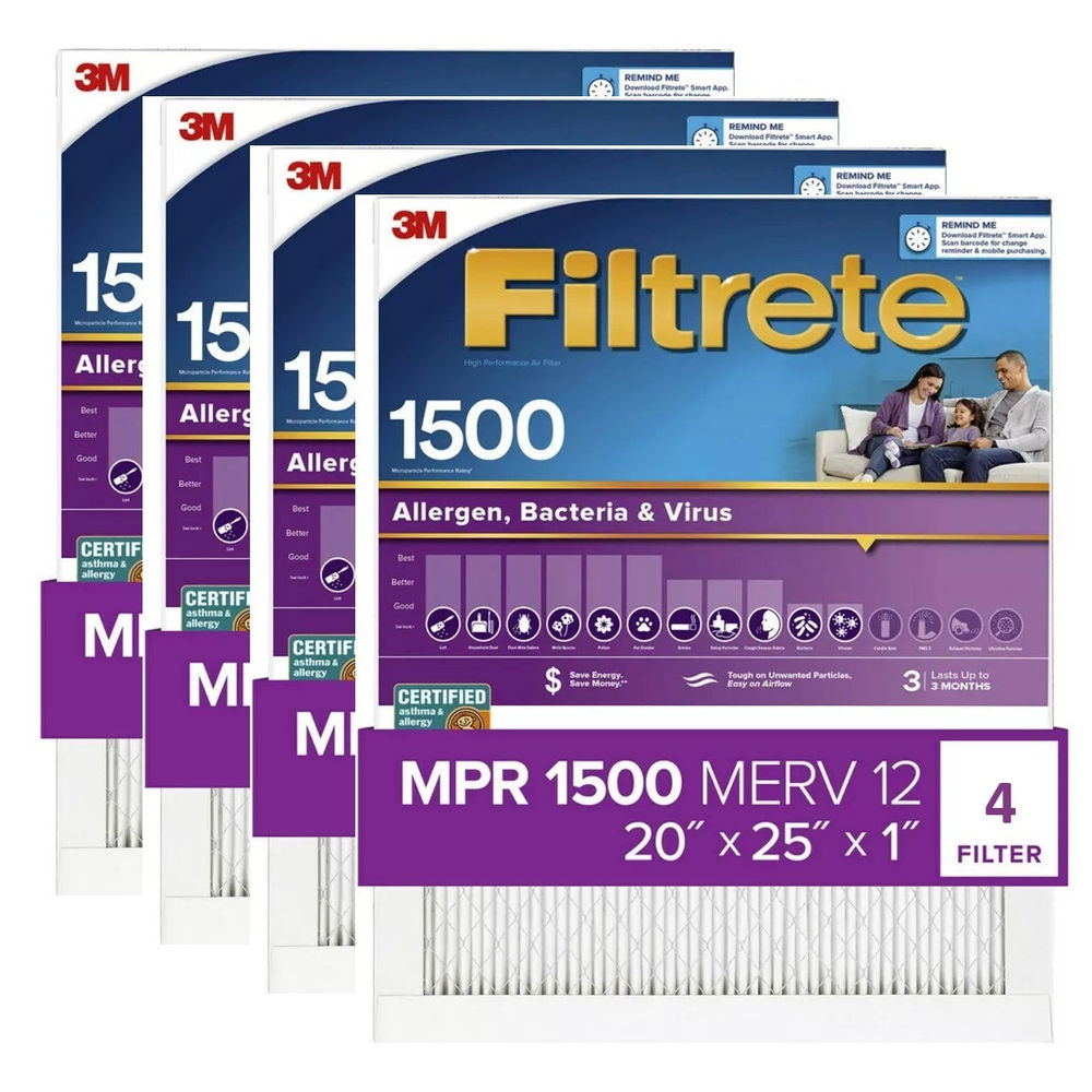 3M Filtrete 20 x 25 x 1-Inch 1500 MPR MERV 12 Allergen Defense Furnace Air Filter, 4-Pack