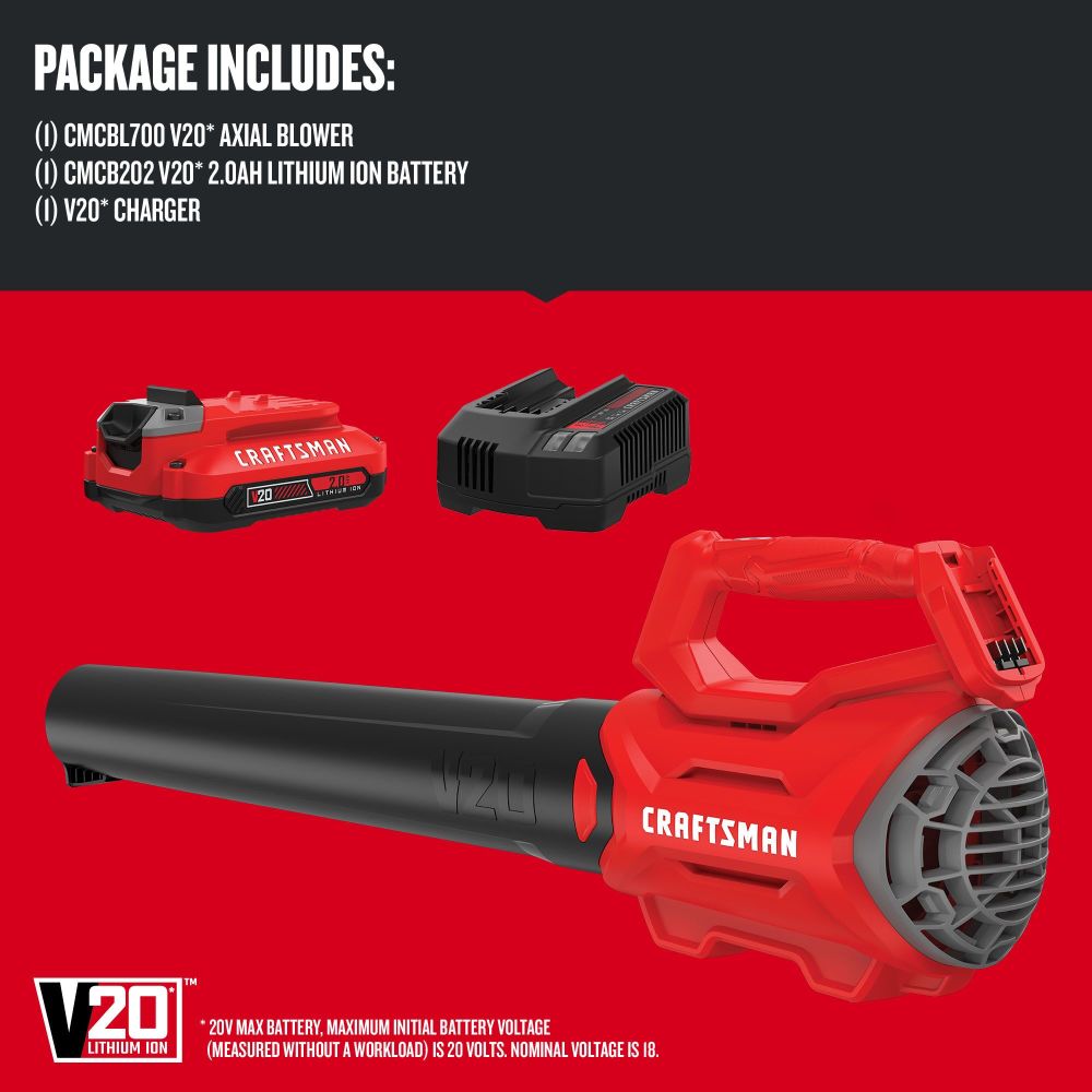 CRAFTSMAN V20 Cordless Axial Leaf Blower 2Ah Kit CMCBL700D1 Acme Tools
