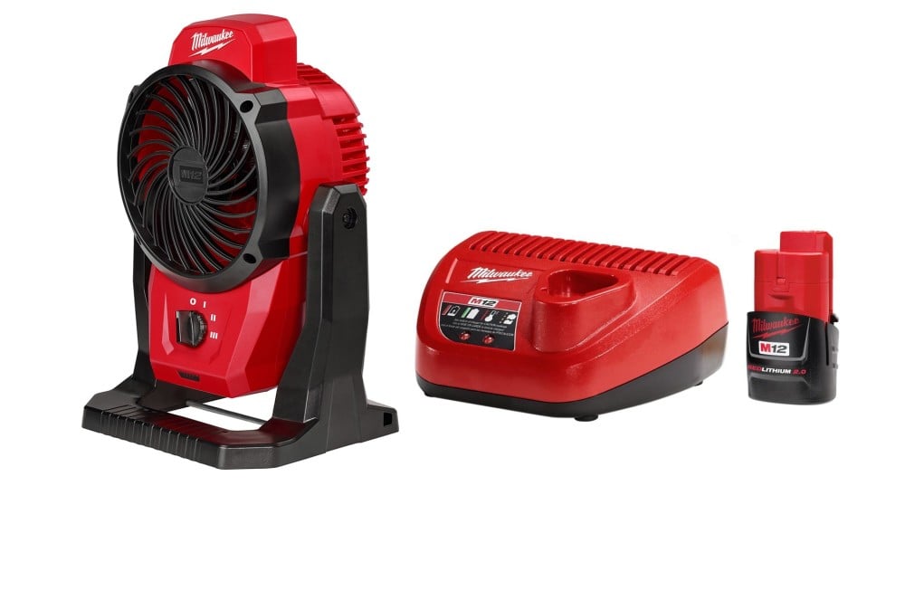 View Milwaukee M12 Mounting Fan with 2.0Ah Battery & Charger Starter Kit Bundle