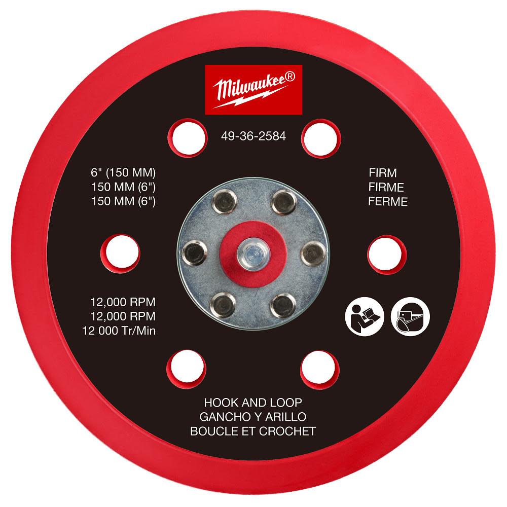 Milwaukee 6 Inch Hook and Loop Sander Backing Pad - Firm