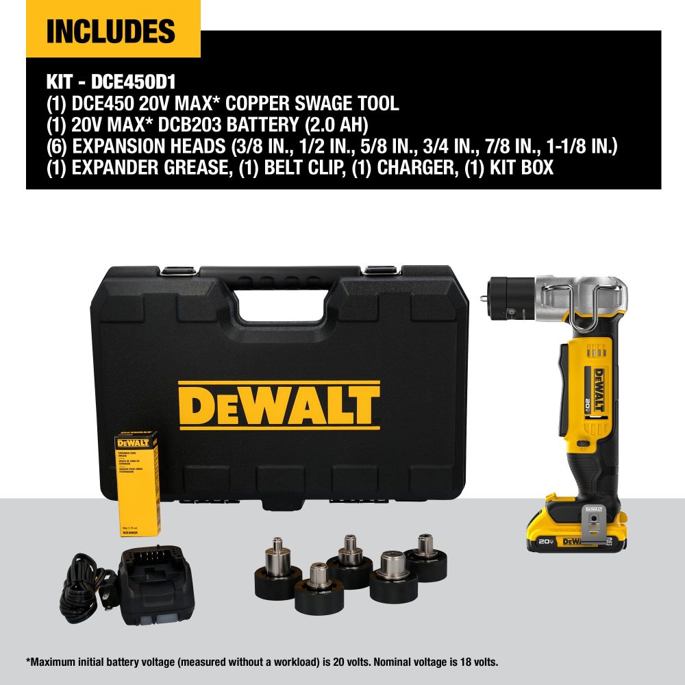 DEWALT 20V MAX Copper Swage Tool Kit DCE450D1 Acme Tools