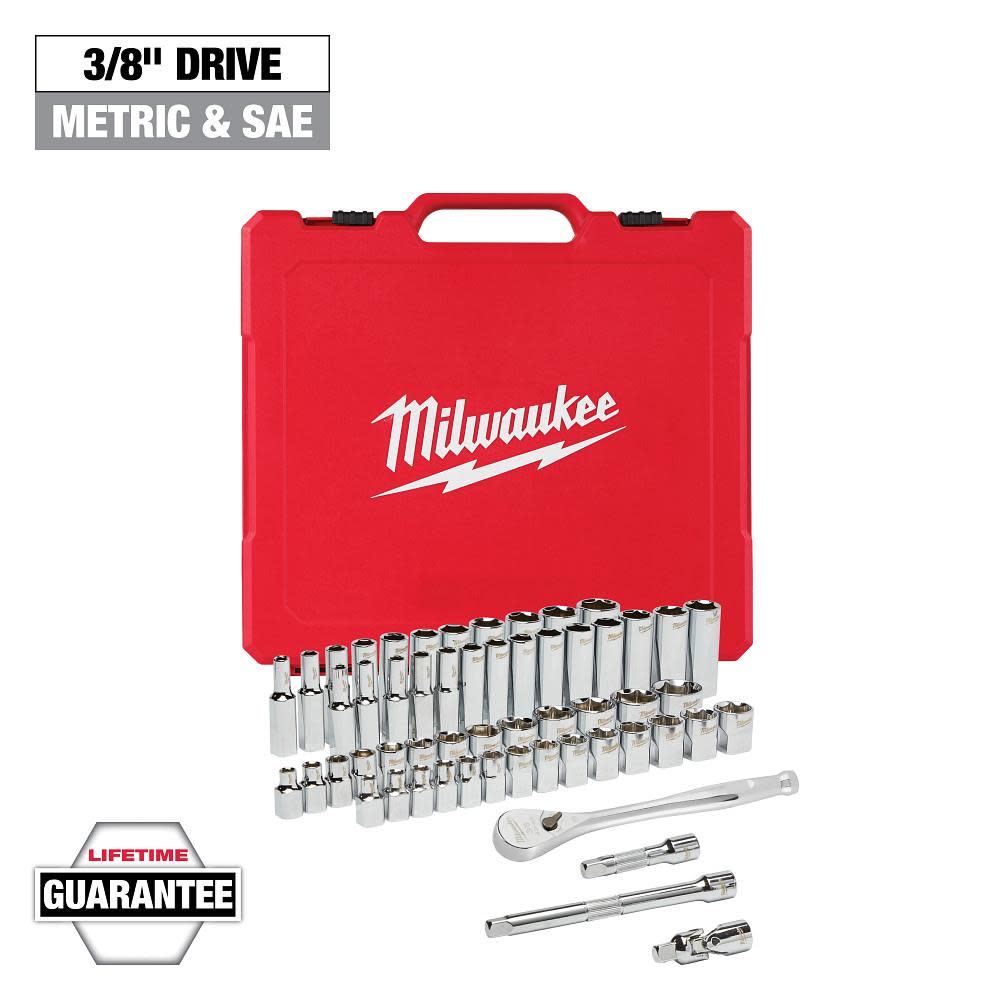 Milwaukee 3/8 in. Drive 56 pc. Ratchet & Socket Set - SAE & Metric