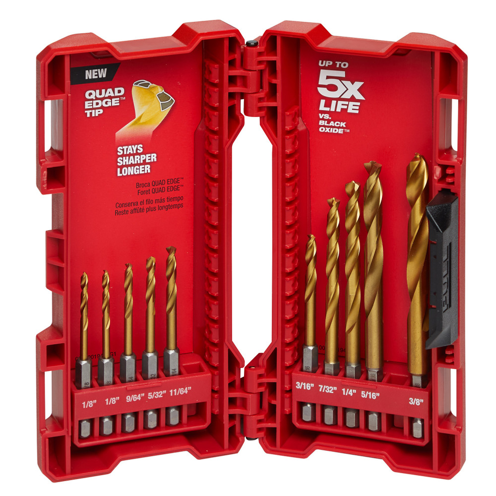 

Milwaukee 10-Piece Titanium Nitride SHOCKWAVE Red Helix Drill Bit Kit