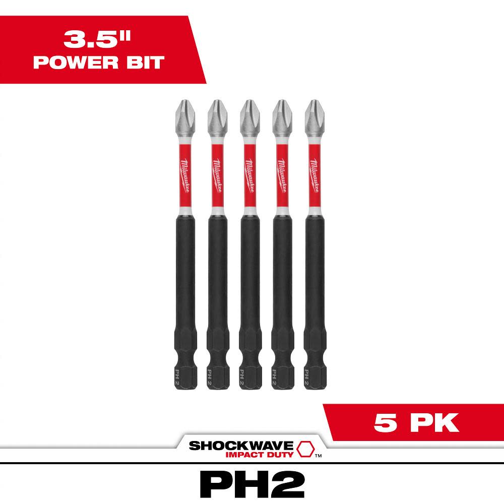 Milwaukee SHOCKWAVE 3-1/2 in Impact Phillips #2 Power Bits 5PK 48
