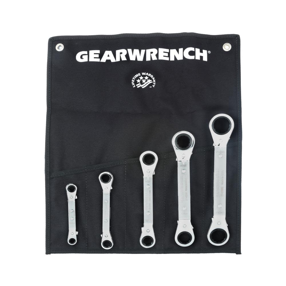 Laminated Ratcheting Box Wrench Set, 5 Pc. 6 & 12 Point SAE 25° Offset