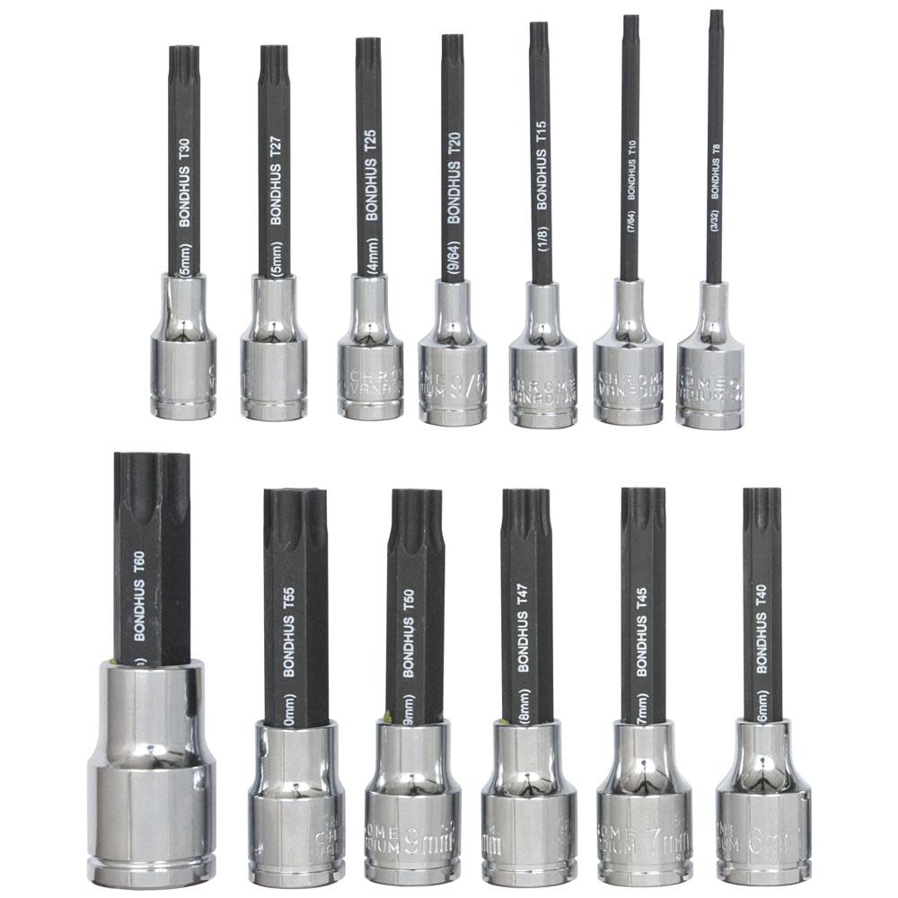 

Bondhus Set 13 Pro Hold Star Bits 2 In. (T8-T60) with Sockets in Clamshell