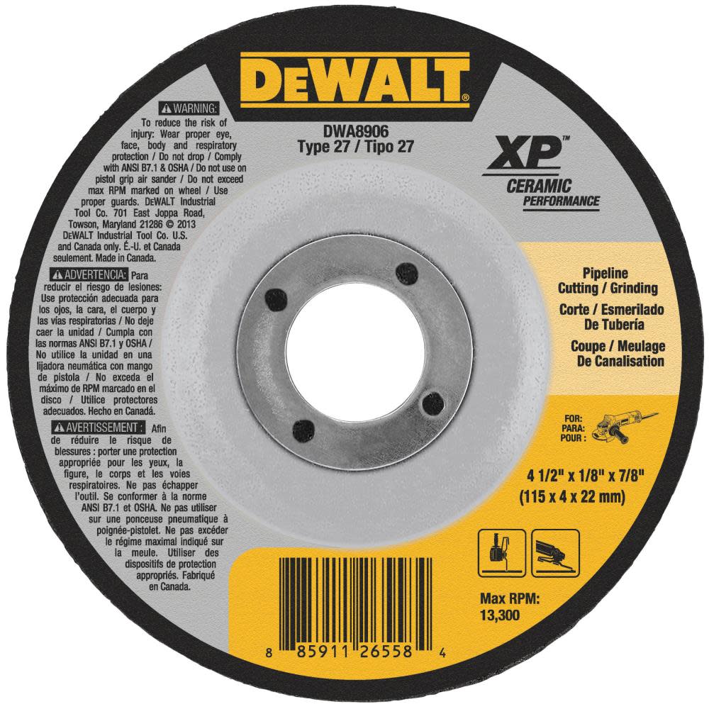 

DEWALT 4-1/2" x 1/8" x 7/8" Ceramic Metal & Stainless Cutting & Grinding