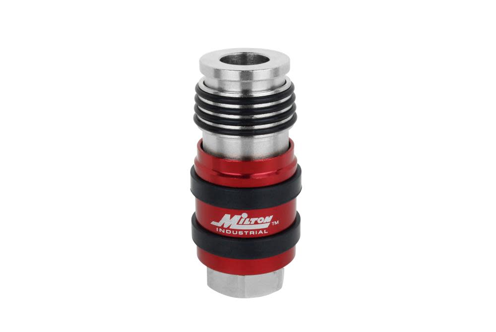 

Milton® 2 In ONE Universal Safety Exhaust Coupler – 3/8" FNPT x 3/8" Body Flow