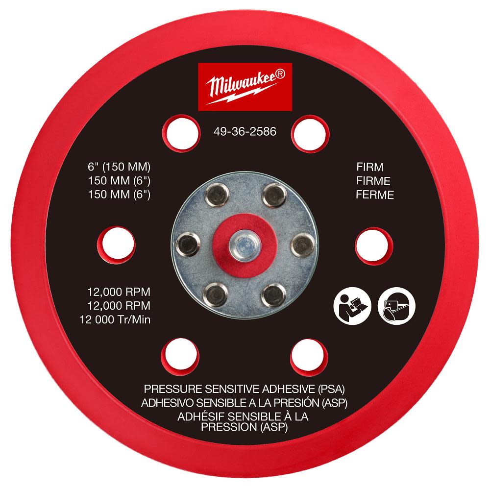 Milwaukee 6 Inch Pressure Sensitive Adhesive Sander Backing Pad  Firm