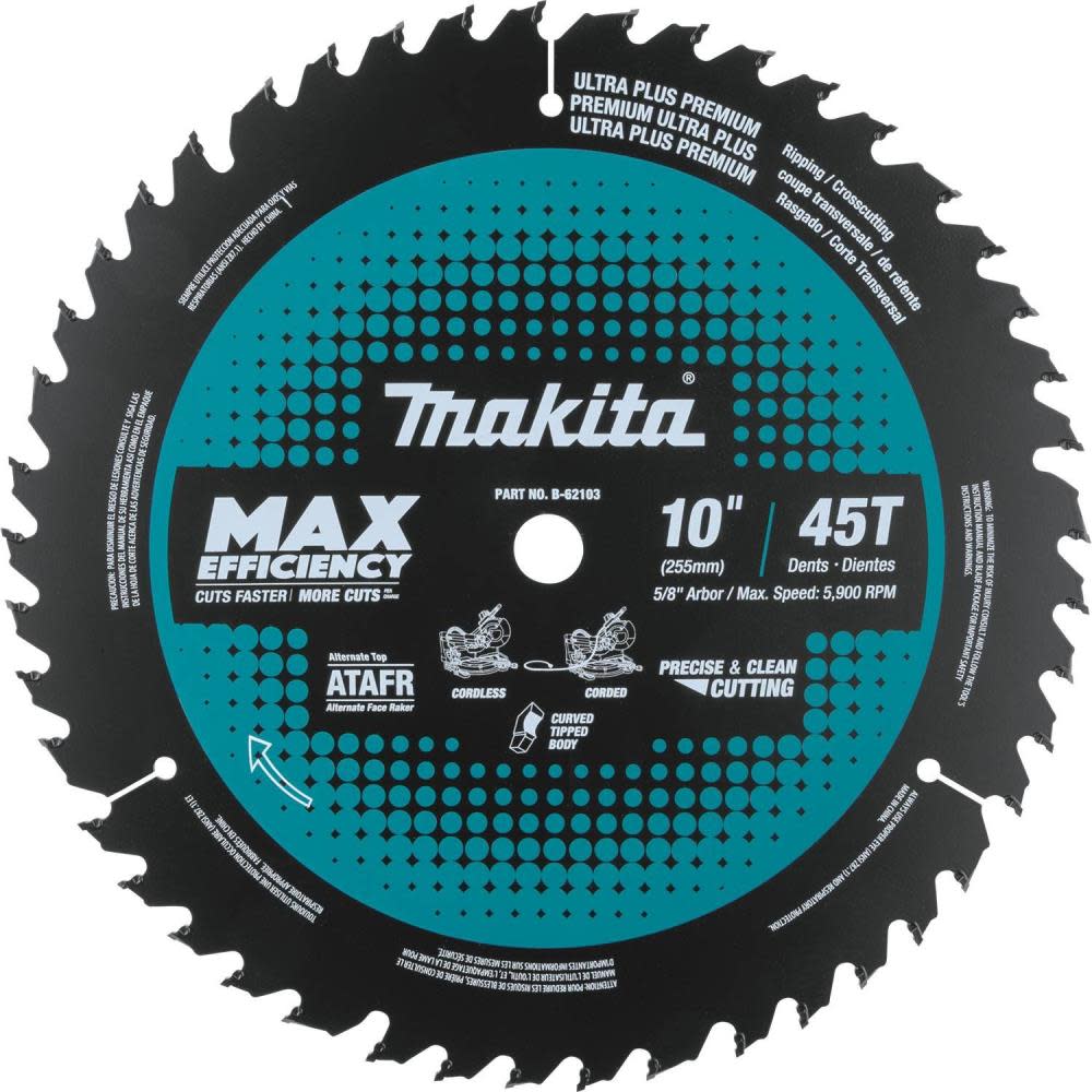 

Makita 10" 45T Carbide-Tipped Max Efficiency Miter Saw Blade