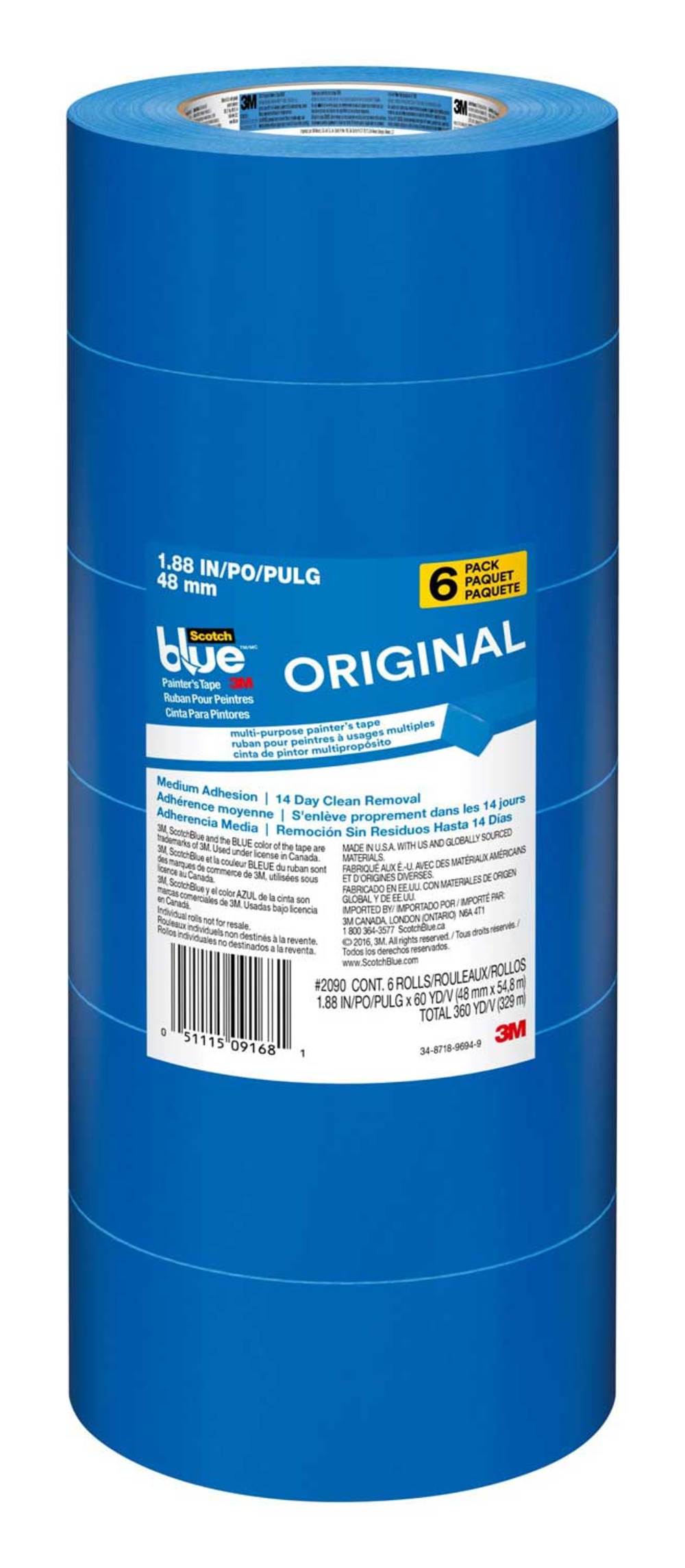 3M ScotchBlue ORIGINAL Painter's Tape 1.88inx60yd 6pk