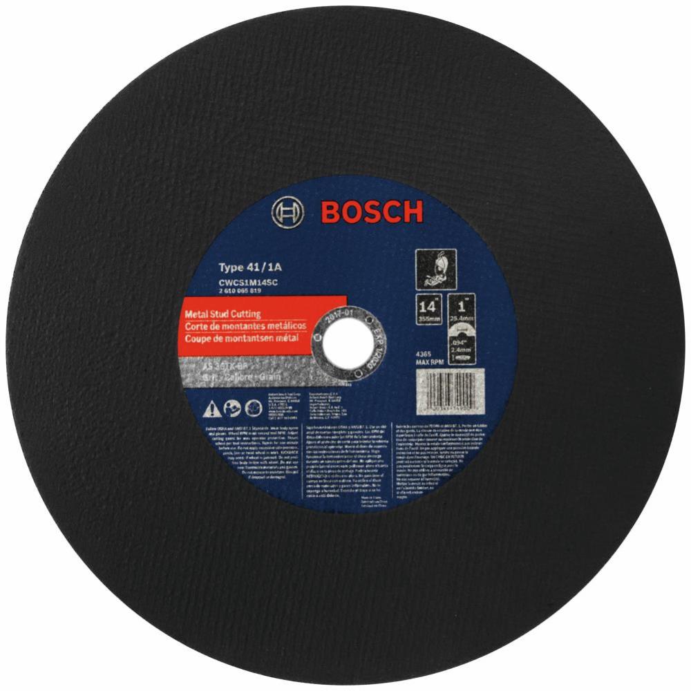 

Bosch 14 In. 3/32 In. 1 In. Arbor Type 1A (ISO 41) 36 Grit Metal Stud/Stainless Cutting Bonded Abrasive Wheel