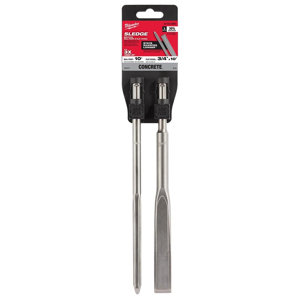 Milwaukee SDS-PLUS SLEDGE Bull Point & Flat Chisel 2 Pack