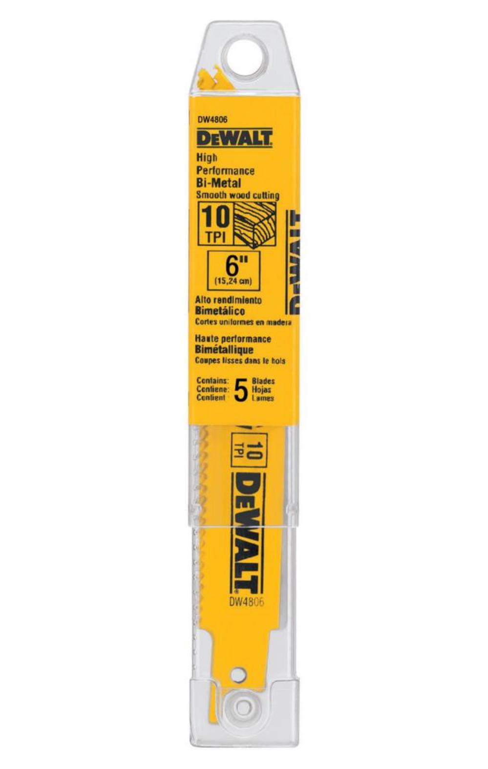 

DEWALT 6 In. 10 TPI Straight Back Bi-Metal Reciprocating Saw Blade General Purpose (5 pack)