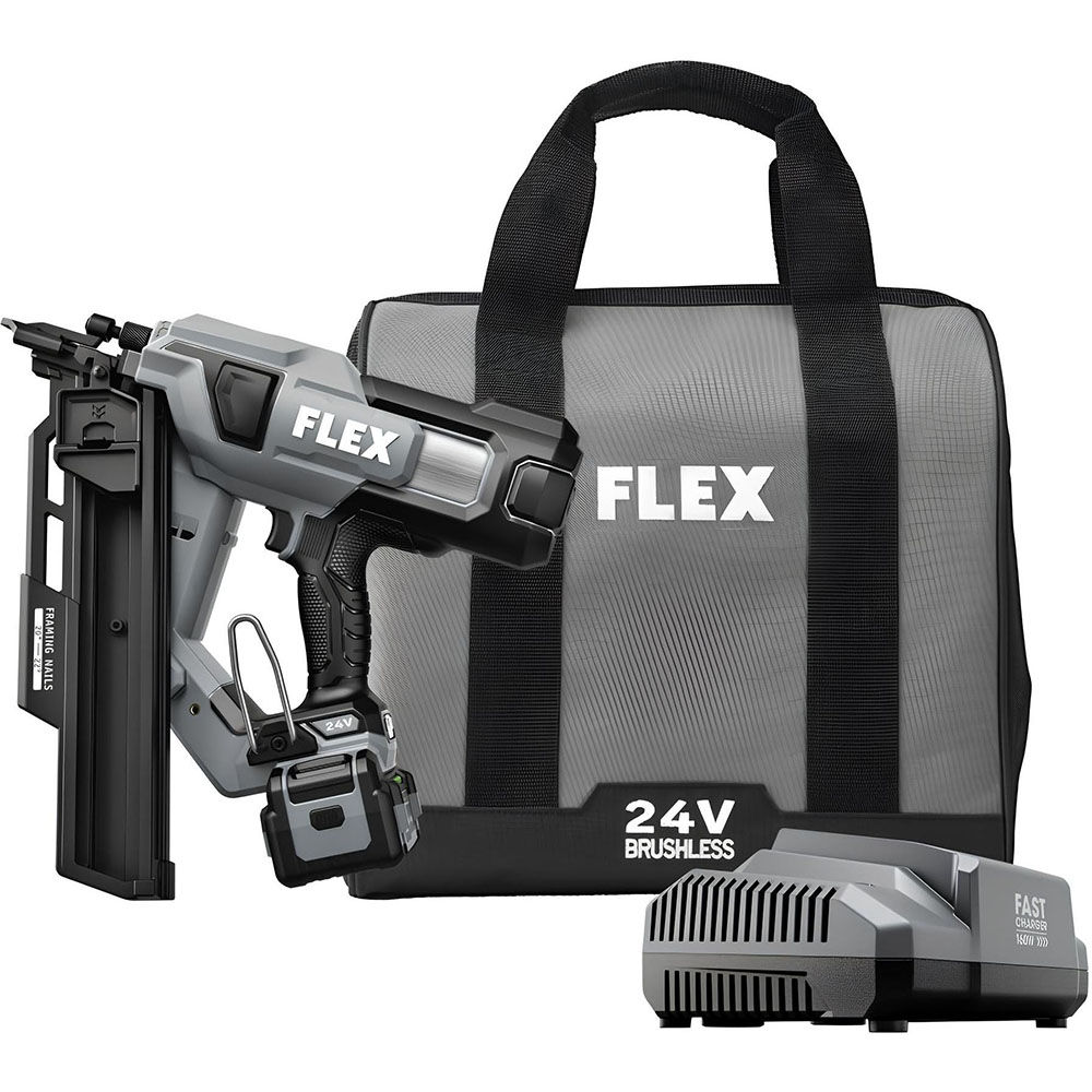 FLEX 24V Brushless 21 Degree Framing Nailer Kit