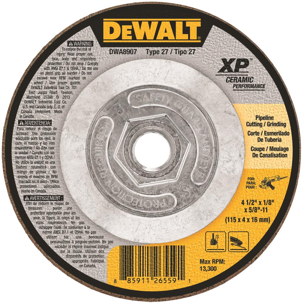 

DEWALT 4-1/2" x 1/8" x 5/8"-11 Ceramic Abrasive