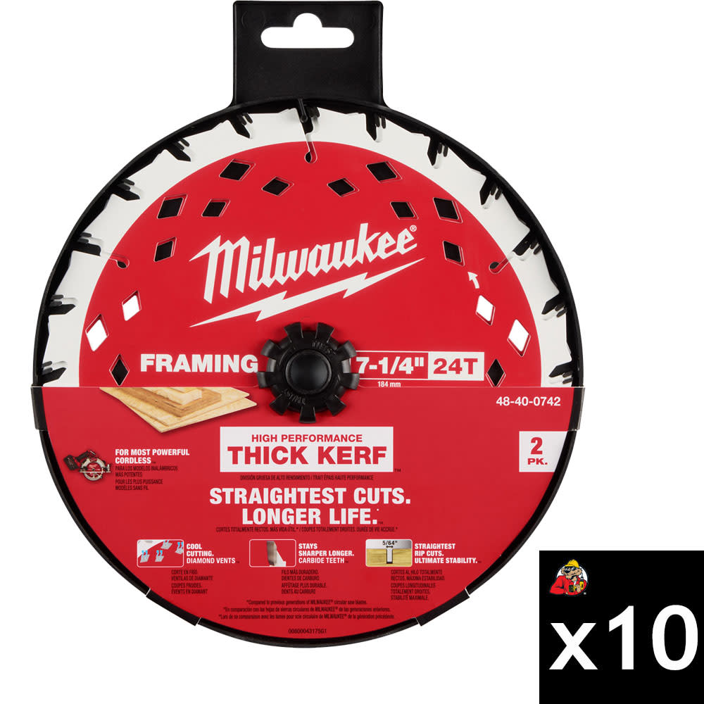 Milwaukee 7-1/4 Inch 24T Thick Kerf Framing Circular Saw Blade Bundle. 20 Pieces