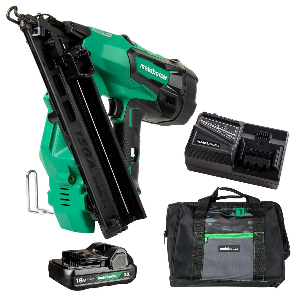 

Metabo HPT 18V MultiVolt Angled Finish Nailer Brushless 15 Gauge Kit