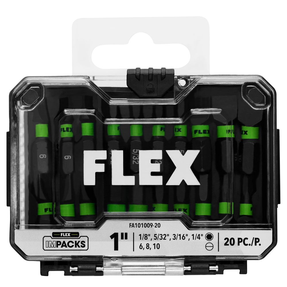 FLEX IMPACKS 1 Inch Mixed Allen and Slotted Impact Driver Bit Set, 20 Pieces