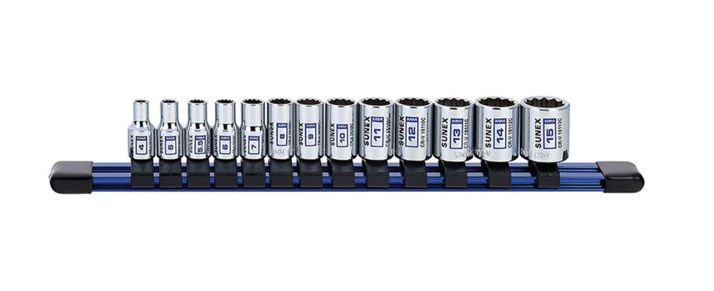 1/4 In. Dr 12 Pt Standard Metric Socket Rail 13 Pc Set