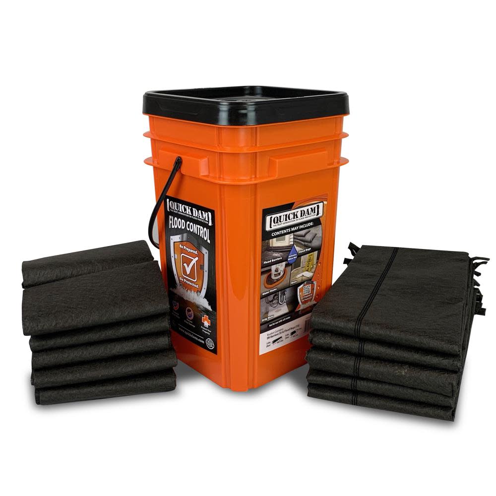 

Quick Dam Grab and Go Flood Kit Includes 5-5 ft Flood Barriers and 10-2 ft Flood Bags in Bucket