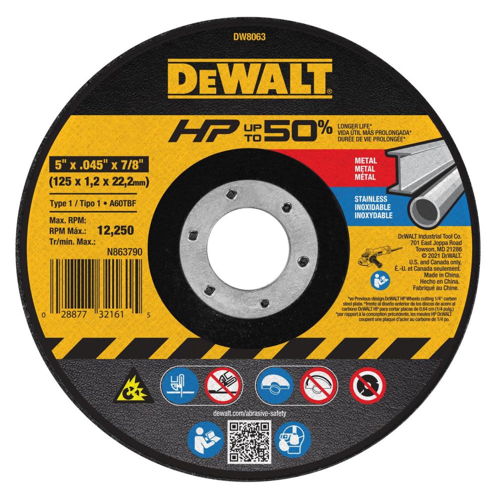 

DEWALT Cutting Wheel 5" X .045" X 7/8" HP T1