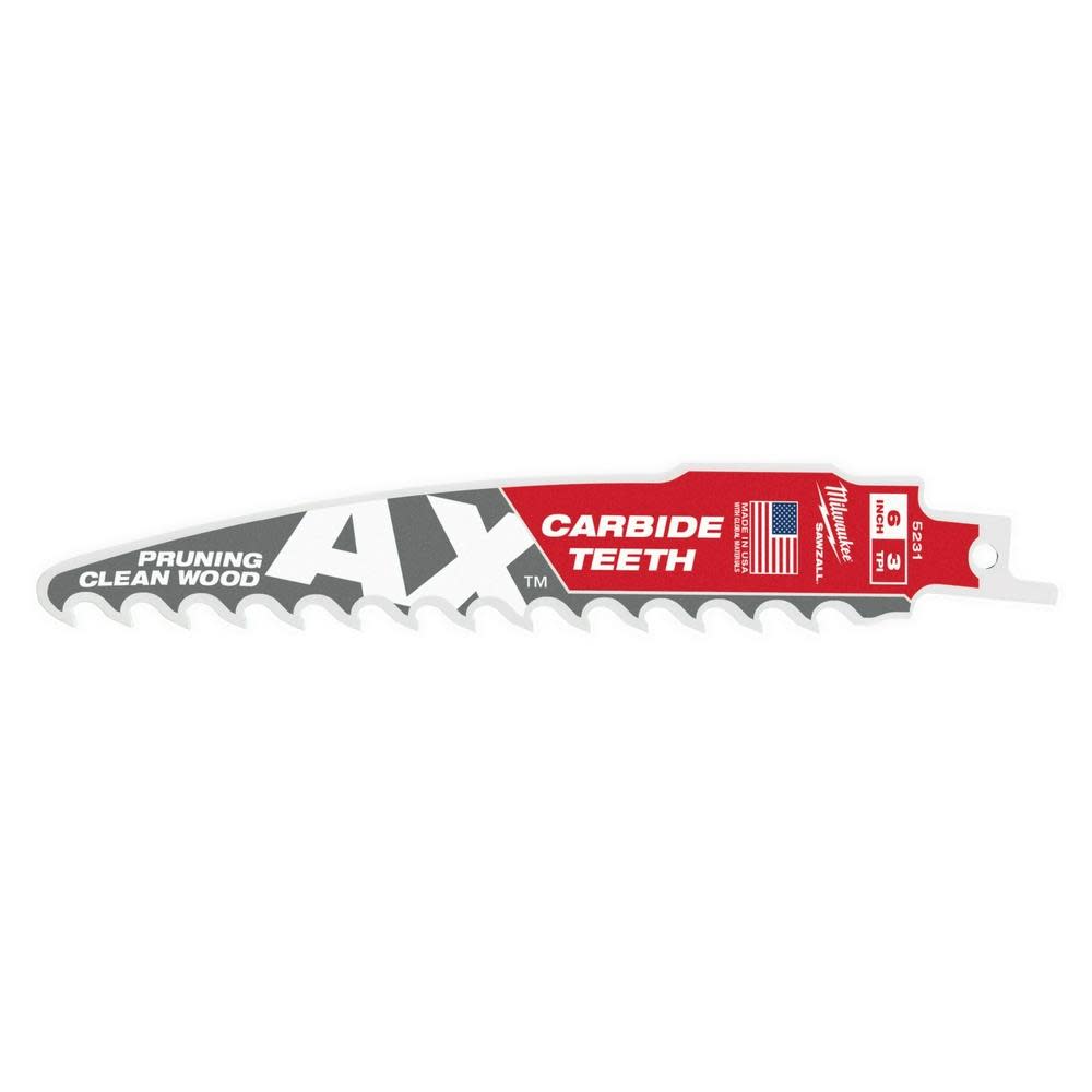 

Milwaukee 6" 3 TPI The AX with Carbide Teeth for Pruning & Clean Wood SAWZALL Blade 3PK