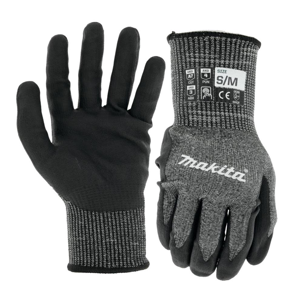 

Makita Advanced FitKnit Gloves Cut Level 7 Nitrile Coated Dipped S/M