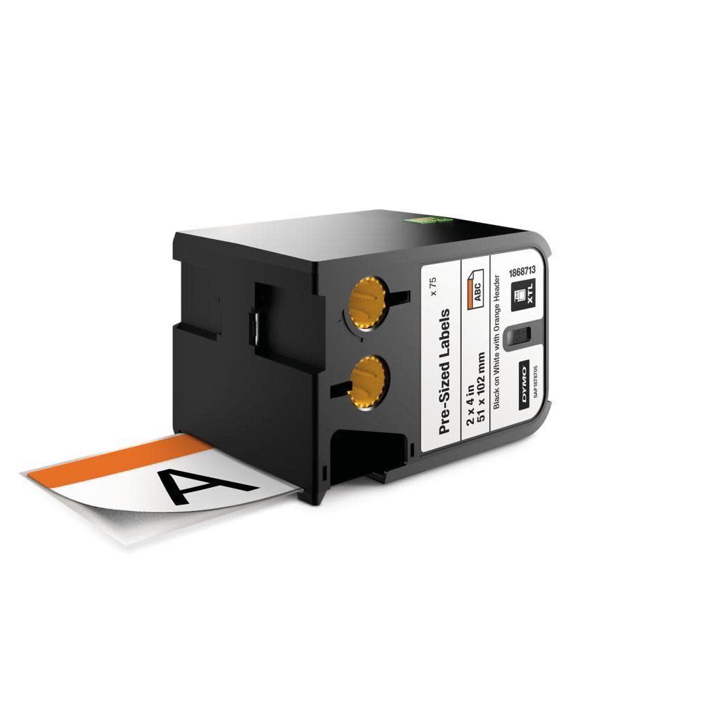 

Dymo XTL 2" x 4" Pre Sized Label Black On White with Orange Header