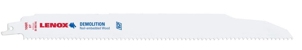 

Lenox 12 In. x 1 In. x 0.062 In. 6 TPI T2 Bi-Metal Demolition Reciprocating Saw Blade 2 pk.