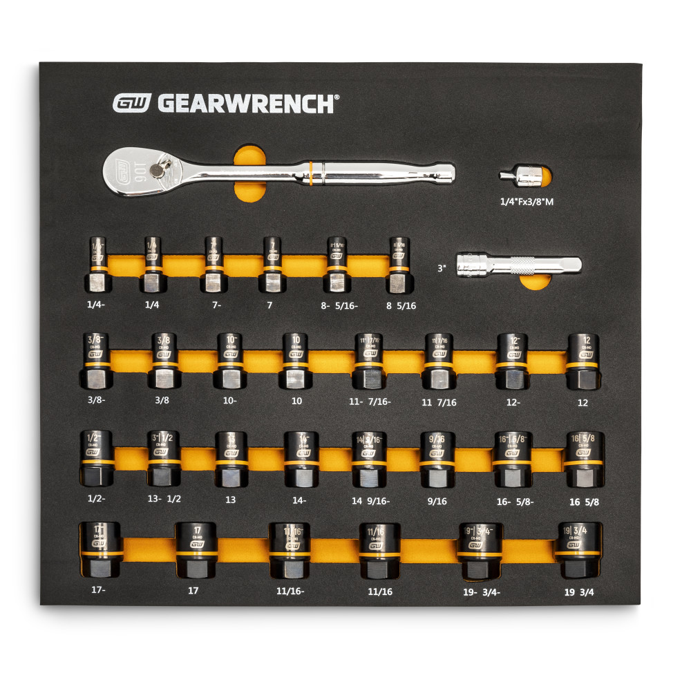

GEARWRENCH Bolt Biter Ratchet Socket Set MM/SAE with EVA Foam Tray 31pc