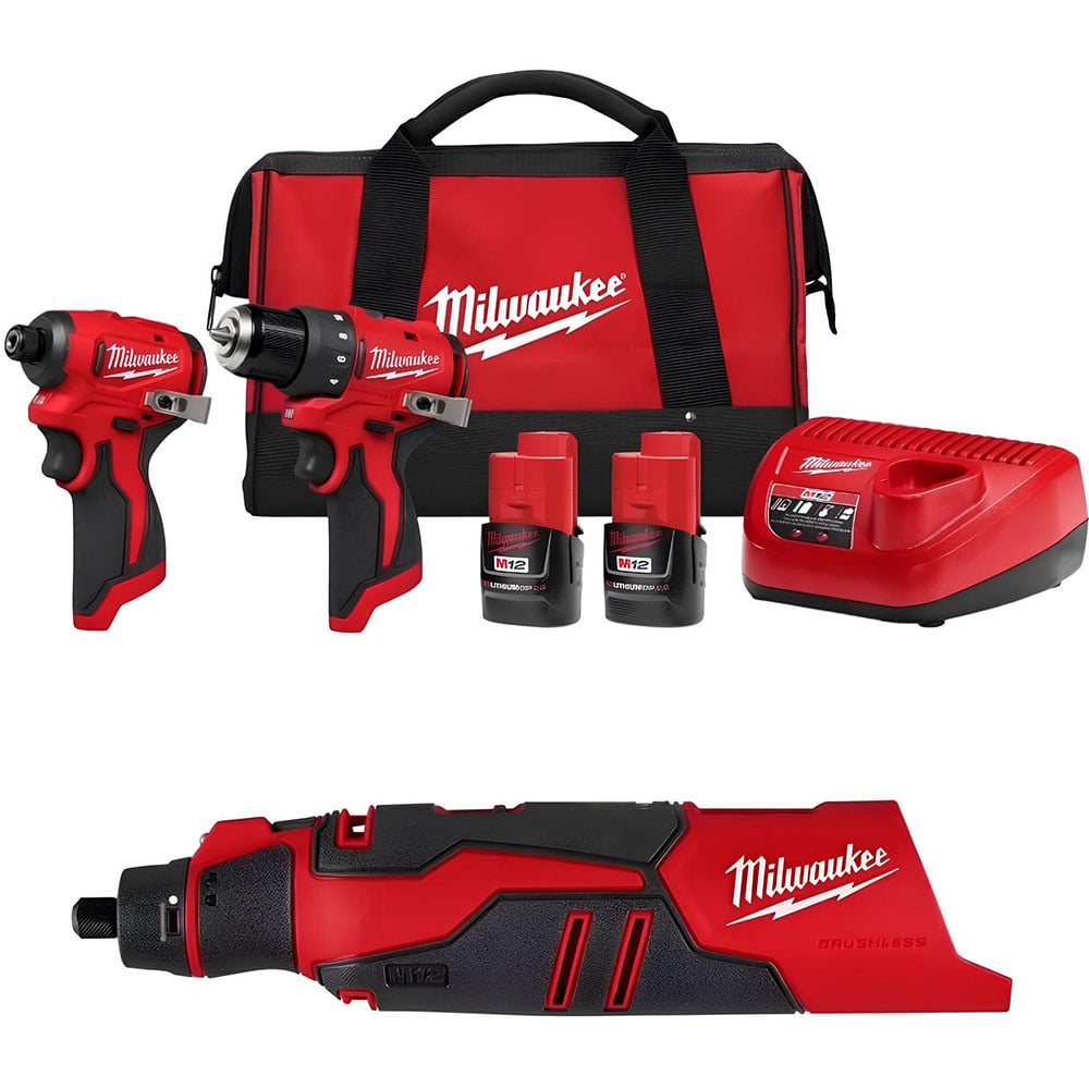 View Milwaukee M12 Subcompact Brushless 2-Tool Combo Kit and Rotary Tool Bundle