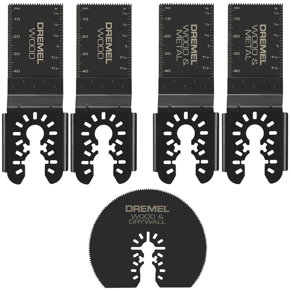 Dremel Cutting Set Including a Mix of Drywall Wood and Wood & Metal Dual Interface Oscillating Blades 5pc