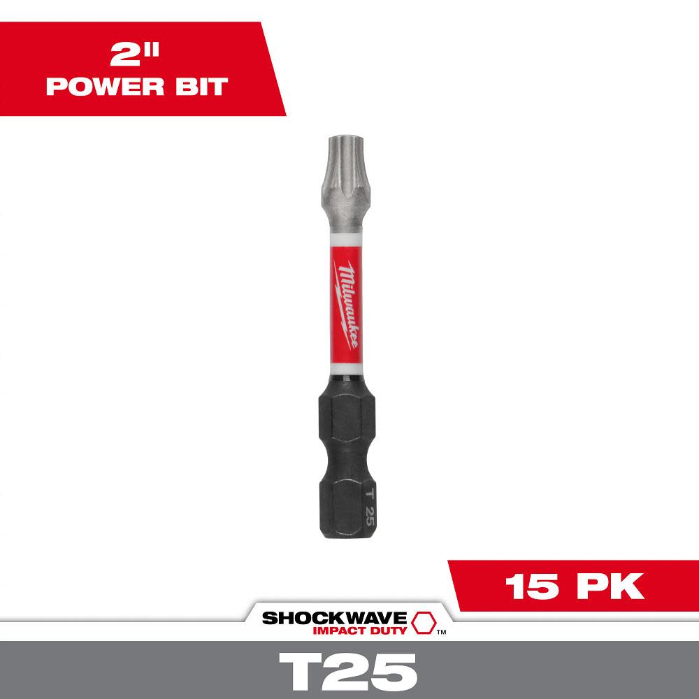 Milwaukee SHOCKWAVE 2 Inch Impact T25 Power Bits 15-Pack