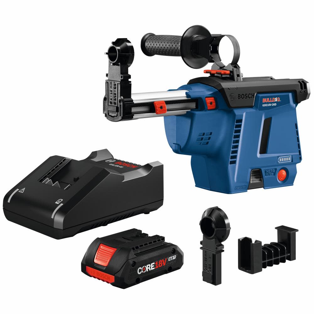 

Bosch SDS-plus Bulldog Mobile Dust Extractor Kit with (1) CORE18V 4.0 Ah Compact Battery