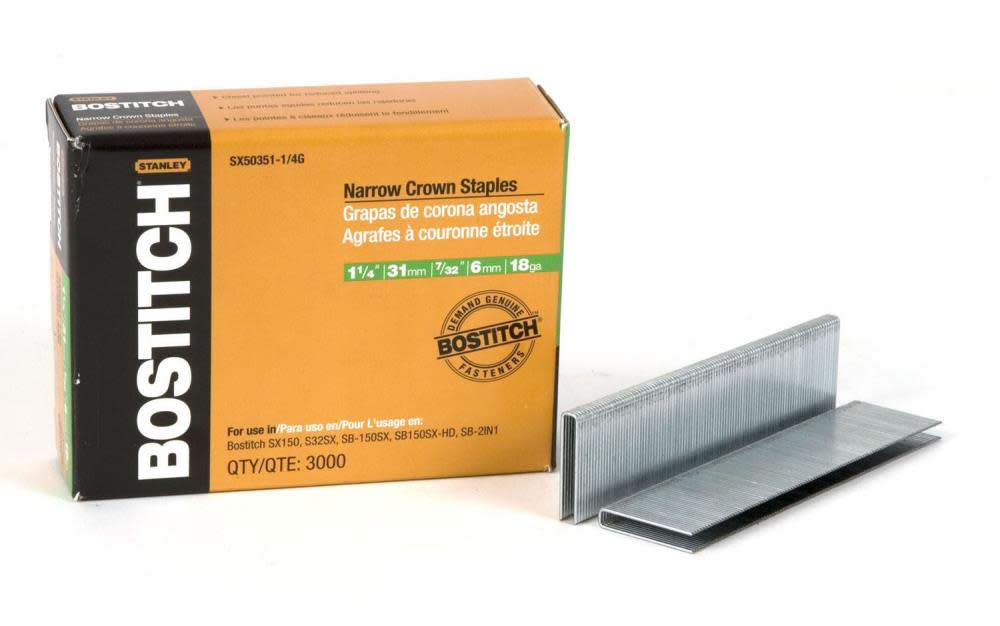 

Bostitch 1-1/4 In. 18 Gauge 7/32 In. Narrow Crown Finish Staple