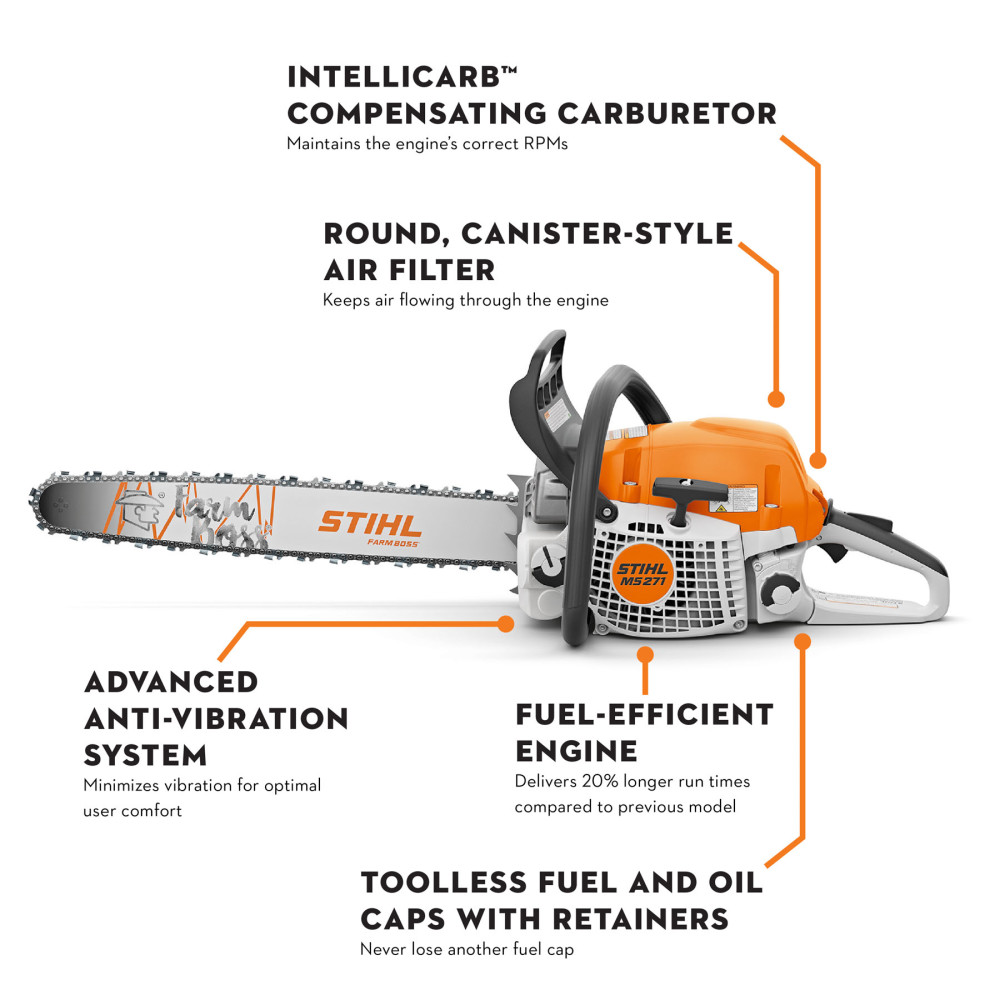 Stihl MS 271 Farm Boss 20in Gas Powered 50.2 cc Chainsaw 1141 200 0682 US Acme Tools