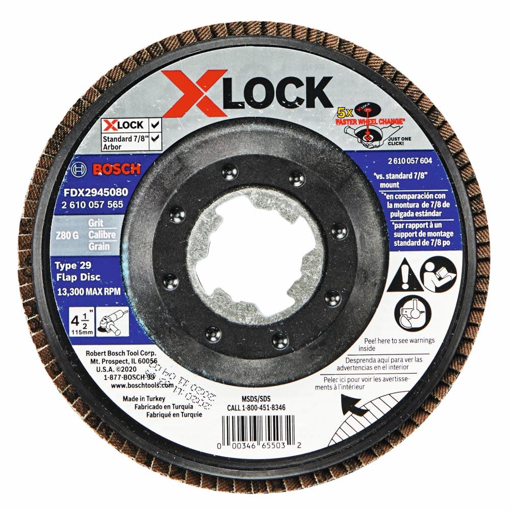 

Bosch X LOCK Arbor Type 29 80 Grit Flap Disc 4 1/2"