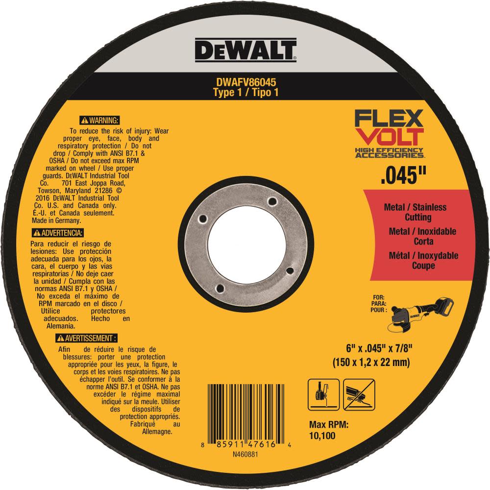 

DEWALT FLEXVOLT 6 In. x .045 In. x 7/8 In. T1 Cutting Wheel