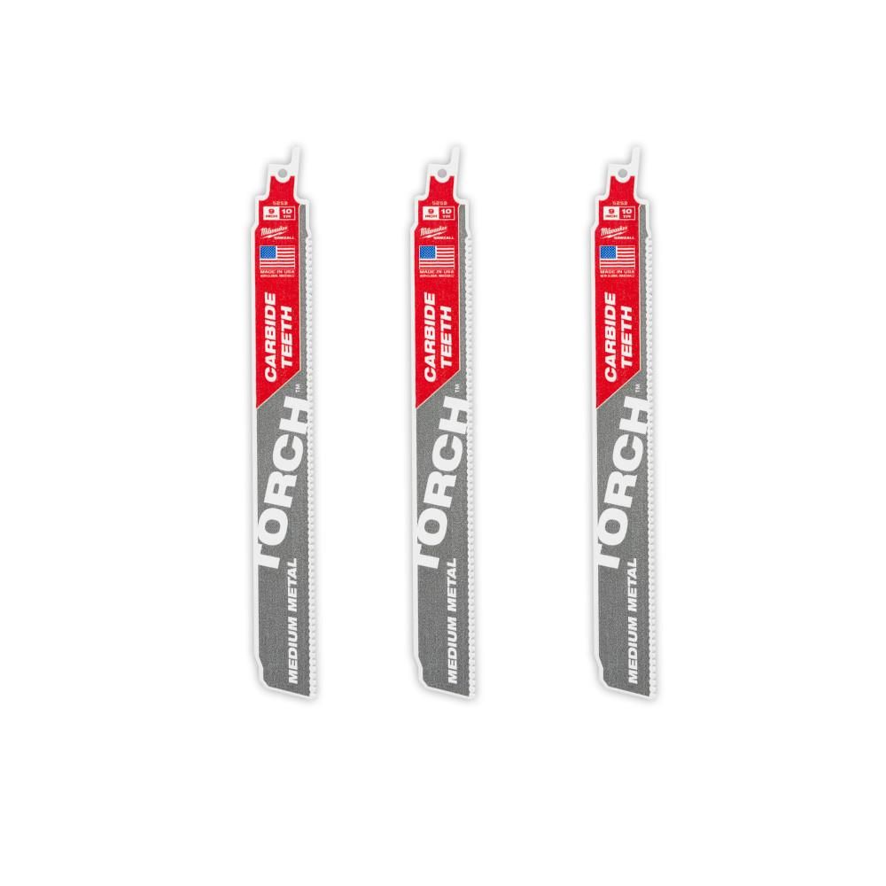Milwaukee 9 Inch 10TPI TORCH Carbide Teeth Metal Cutting Reciprocating Saw Blade 3pk