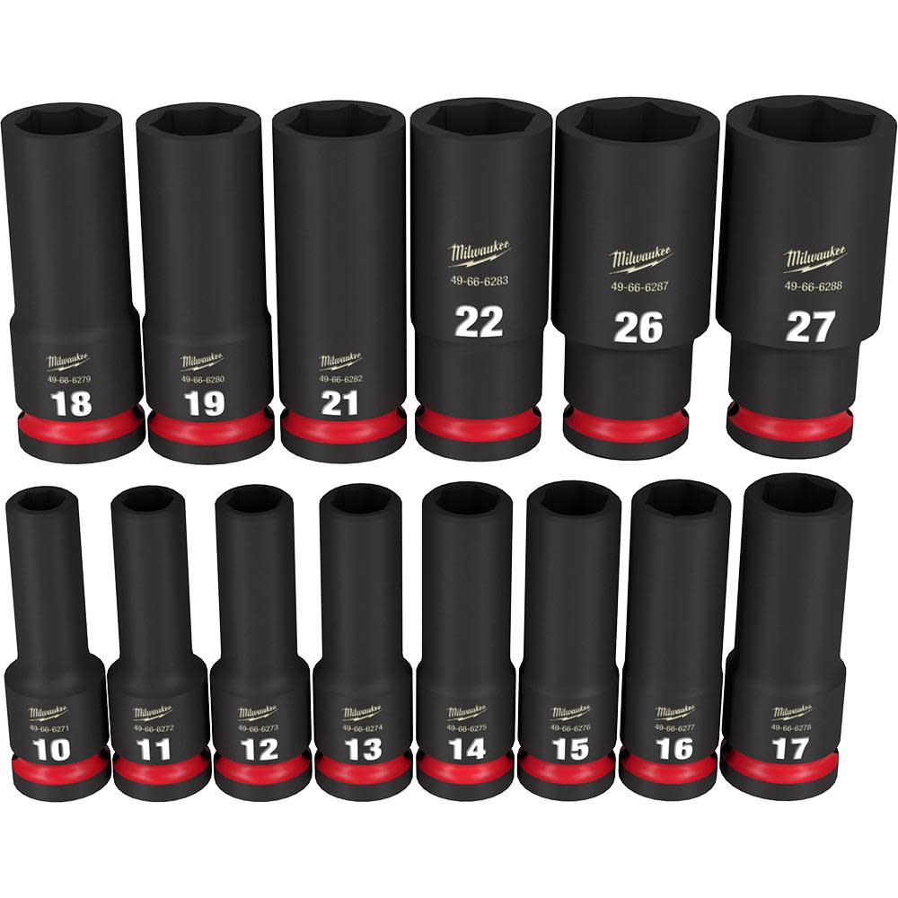 

Milwaukee Impact Socket 1/2" Drive Metric Deep 6 Point 14 pc