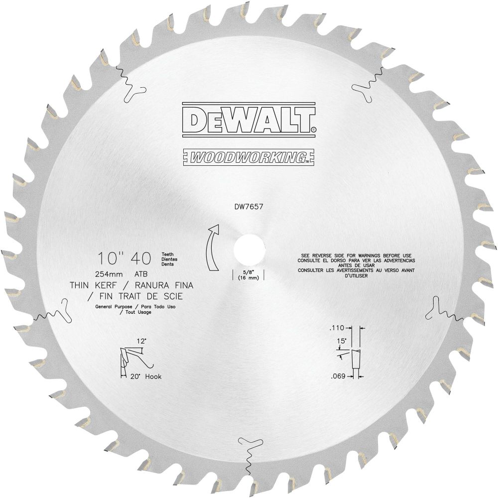 DEWALT 10 in 40T General Purpose Woodworking Saw Blade DW7657 Acme Tools