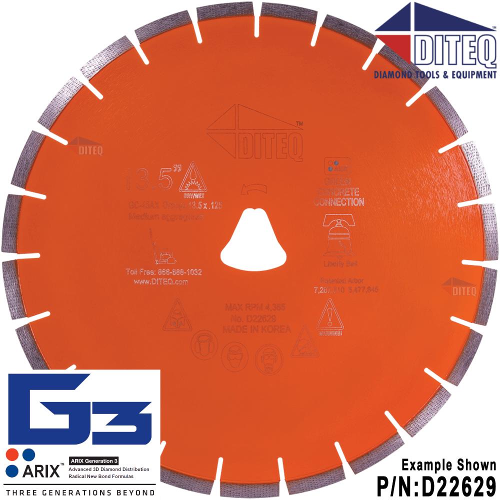 Diteq GC45AX Orange 13.5in x .125in Liberty Bell Concrete Blade D22629