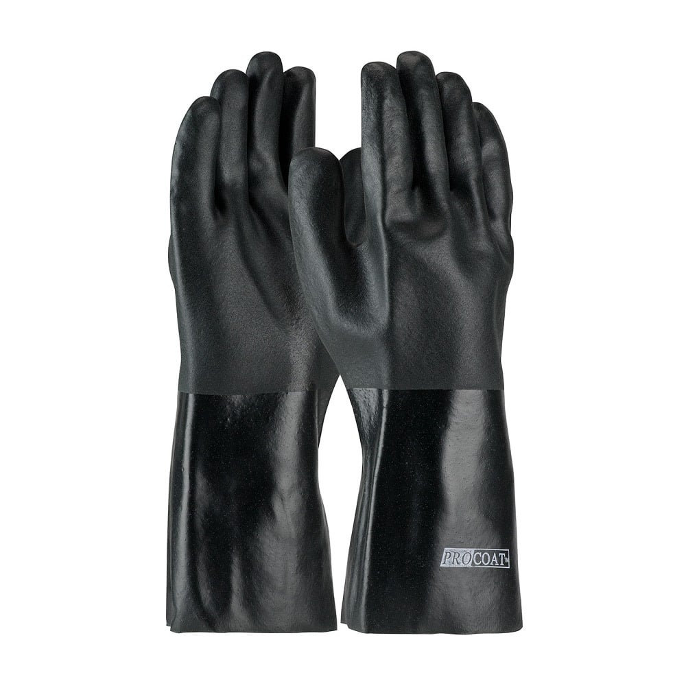 Protective Industrial Products Men's 14in Jersey Lined PVC Dipped Chemical Resistant Gloves Black 12 Pairs of Gloves