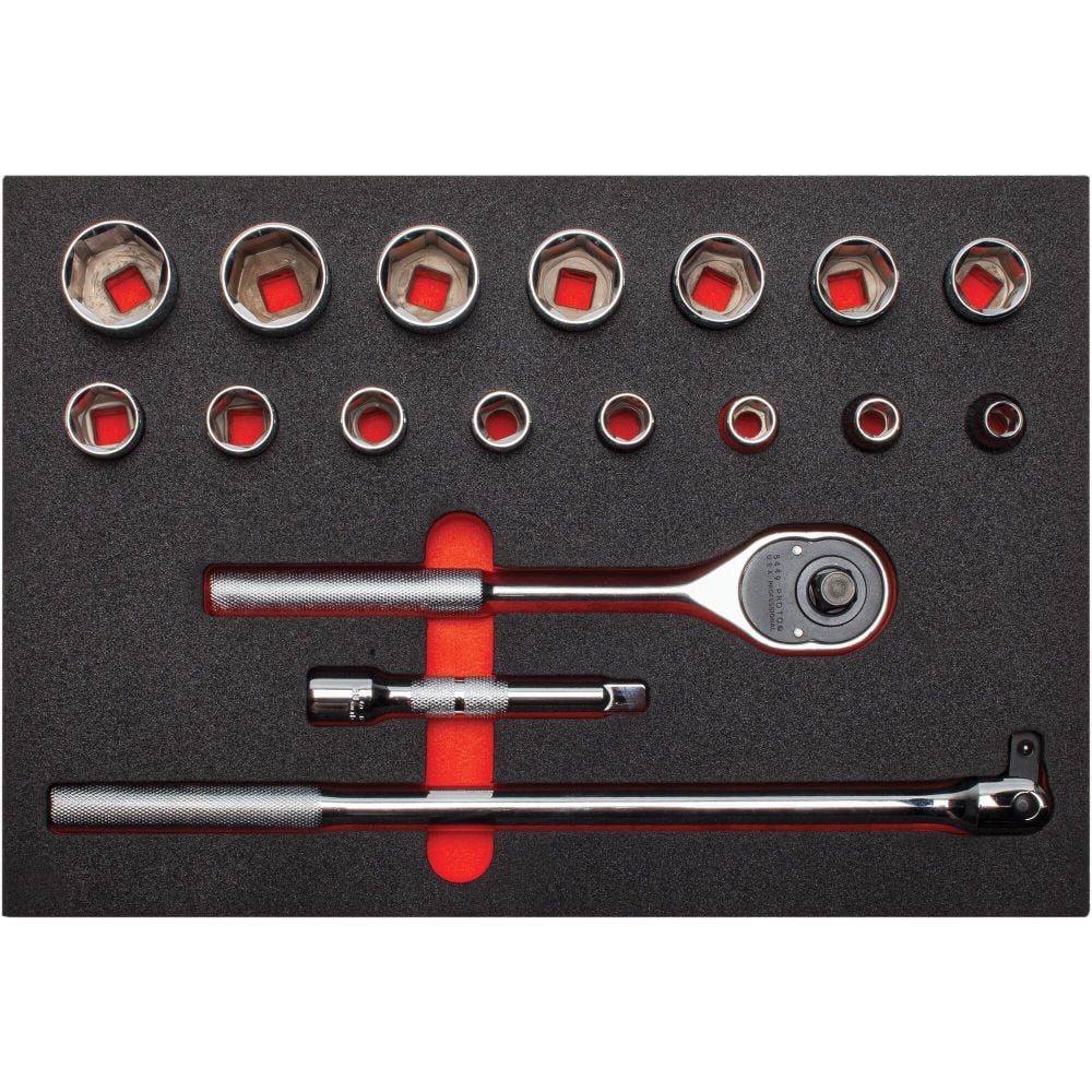 Proto Foamed 1/2in Drive Socket Set 18pc with Pear Head Ratchet