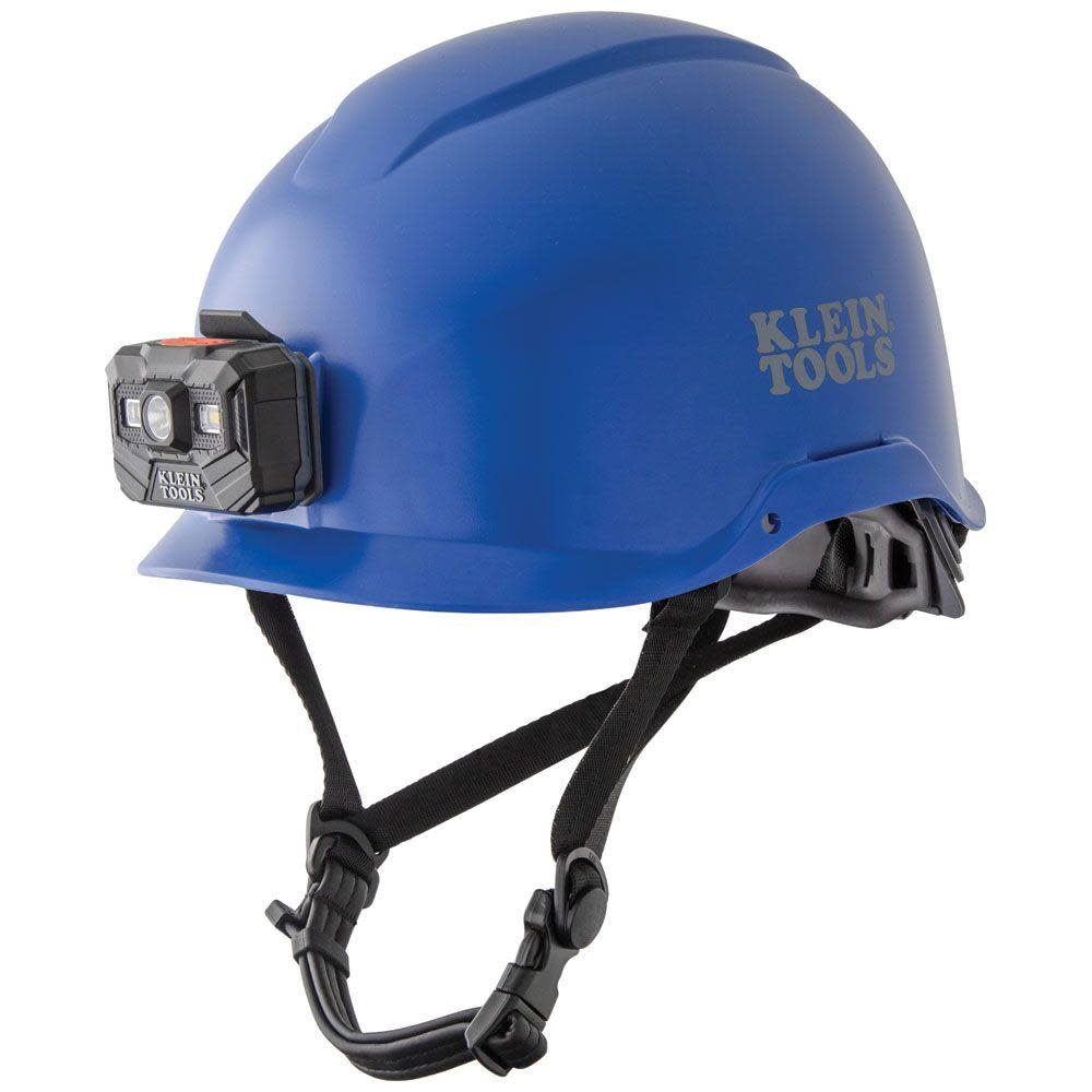 

Klein Tools Safety Helmet Non-Vented-Class E with Rechargeable Headlamp Blue