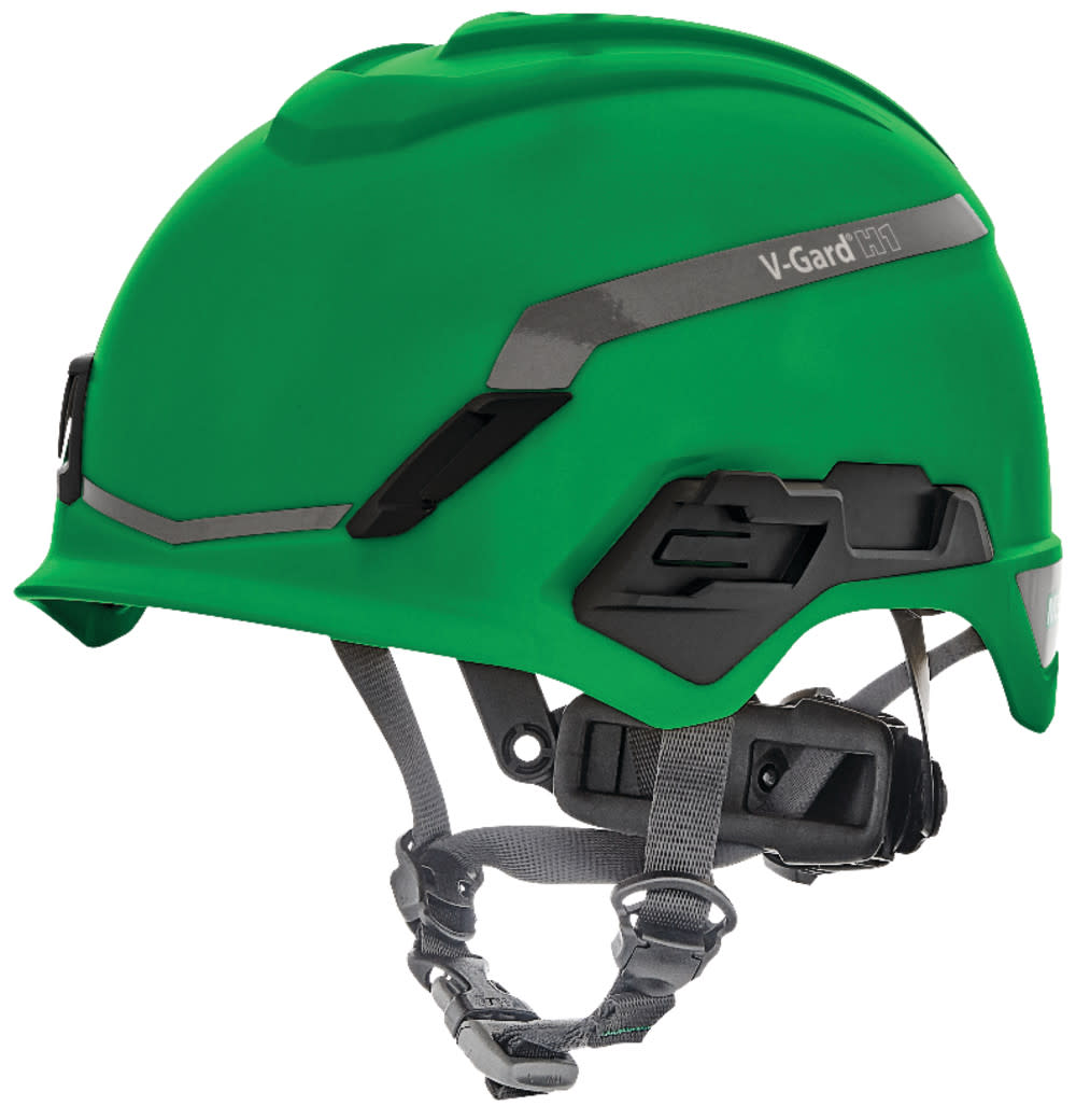 

MSA Safety Works V Gard H1 Safety Helmet Nonvent Green Fas Trac III PIvot