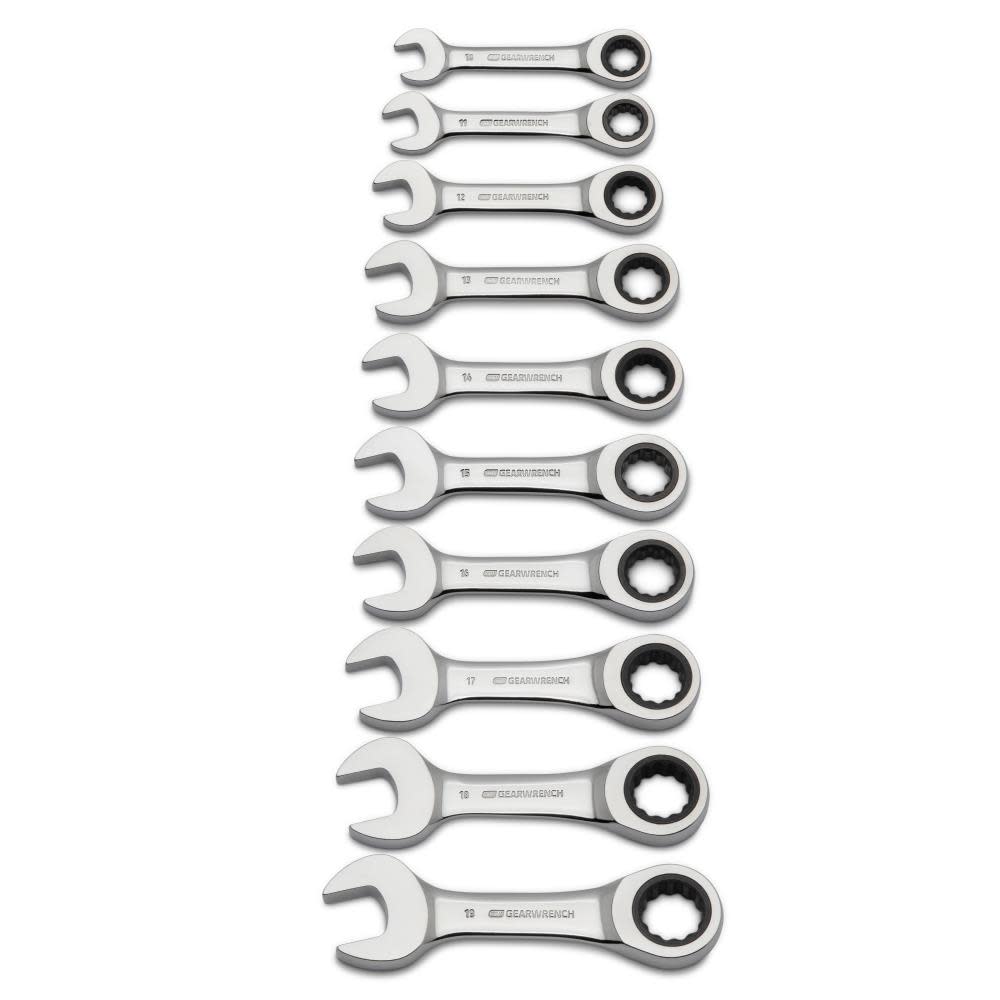 

GEARWRENCH Combination Wrench Set 10 pc. Stubby Ratcheting Metric